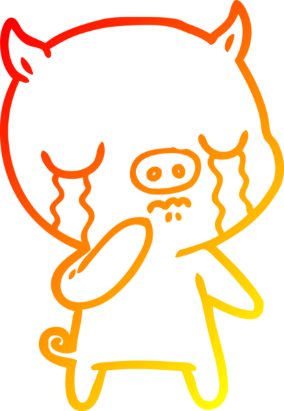 Bir insan tarafından çizilmiş, ağlayan bir domuzun sıcak çizgi çizimi.