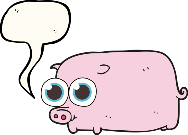 Bir insan tarafından çizilmiş büyük, güzel gözleri olan serbest konuşma balonu domuz yavrusu.