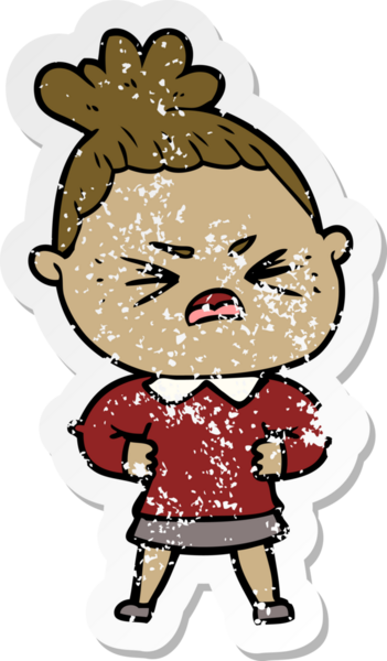 Bir insan tarafından çizilmiş kızgın bir karikatür çıkartması.