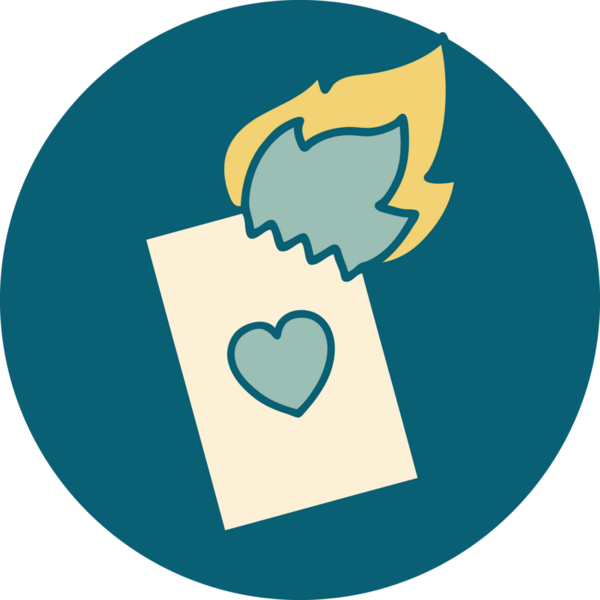 Bir insan tarafından çizilmiş alevli bir kartın ikonik dövme şekli