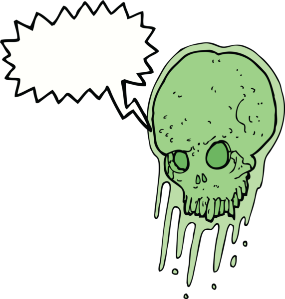 Bir insan tarafından çizilmiş konuşma baloncuklu yapışkan kafatası.