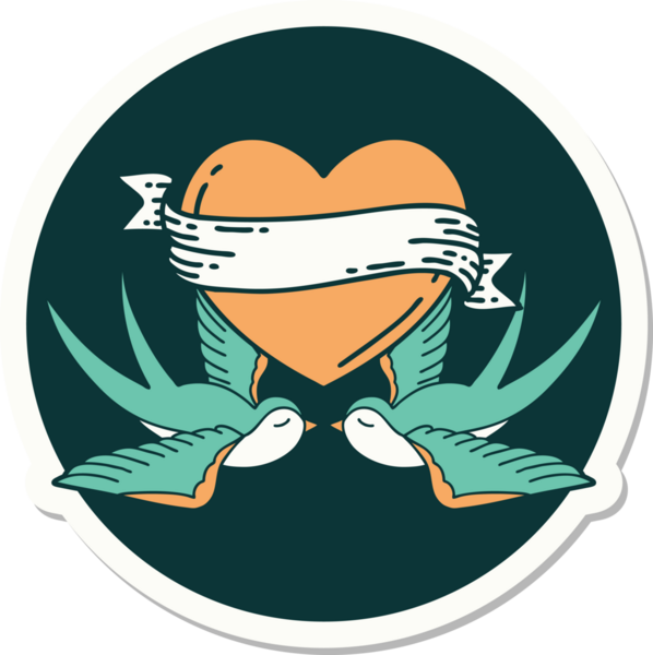 Geleneksel kırlangıç stili dövme çıkartması ve bir insan tarafından çizilmiş sancaklı bir kalp.