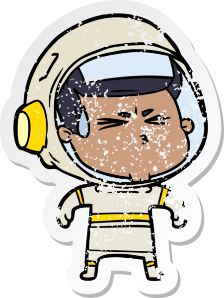 Bir insan tarafından çizilmiş stresli astronot karikatürü.