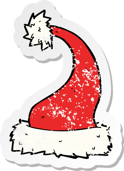 Bir insan tarafından çizilmiş bir Noel Baba şapkasının gerilimli retro çıkartması.