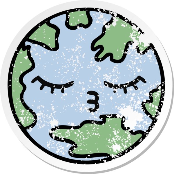 Bir insan tarafından çizilmiş şirin bir karikatür gezegeninin sıkıntılı çıkartması.