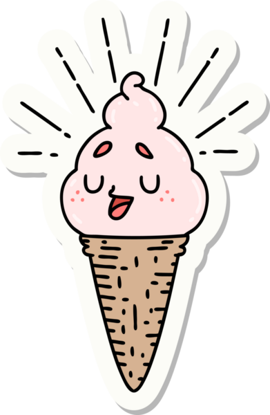 Bir insan tarafından çizilmiş dövme stili dondurma karakterinin çıkartması.