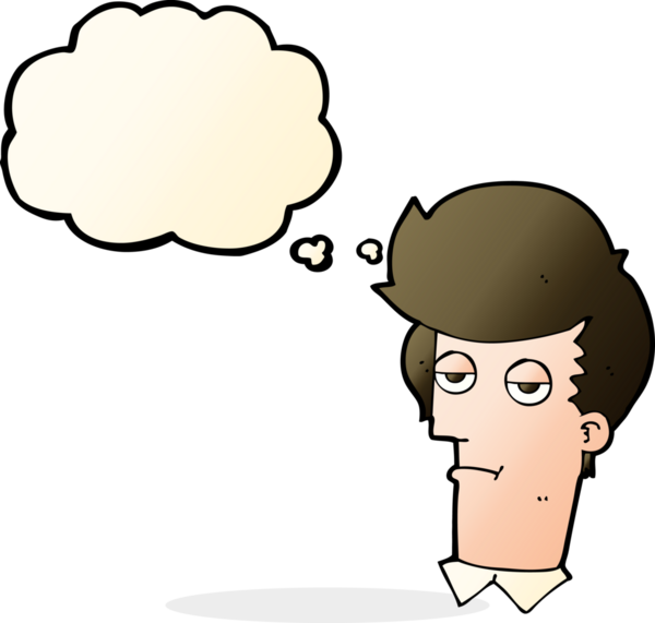 Bir insan tarafından çizilen düşünce baloncuğu ile sıkılmış adam çizgi filmi