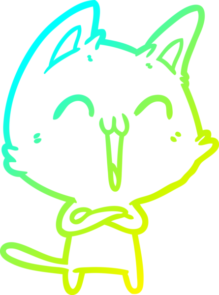 Bir insan tarafından miyavlanan mutlu çizgi film kedisinin soğuk gradyan çizimi