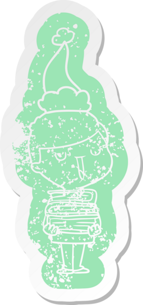 Garip bir çizgi film, mutlu bir çocuğun Noel Baba şapkası takan mutlu bir çocuk çıkartması.