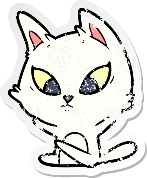 Bir insan tarafından çizilmiş kafası karışmış çizgi film kedisinin sıkıntılı çıkartması.