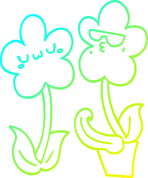 Bir insanın çizdiği karikatür çiçeğinin soğuk gradyan çizgisi.