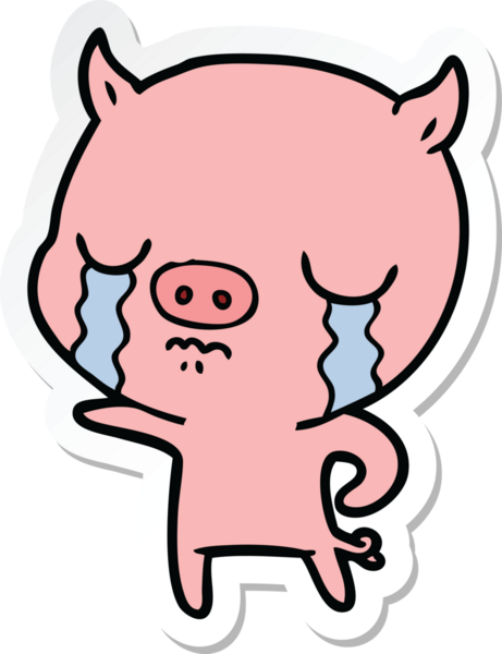 Bir insan tarafından çizilmiş, ağlayan bir domuzun çıkartması.