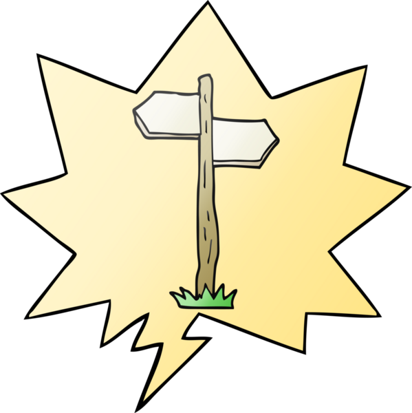 bir insan tarafından çizilmiş düzgün eğimli konuşma baloncuğu ile çizgi film eski yön işareti