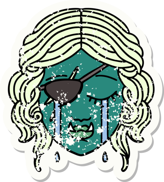 Retro Dövme Tarzı Bir insan tarafından çizilmiş yarı ork haydut karakter yüzü ağlıyor