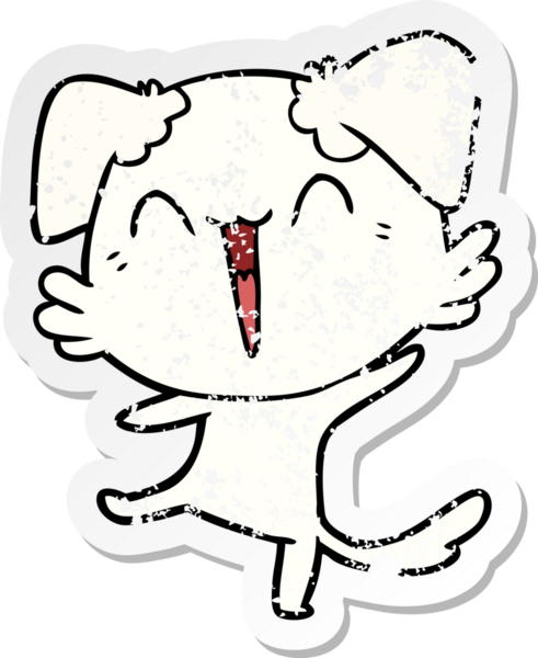 Bir insan tarafından çizilmiş mutlu küçük bir köpek çizgi filminin sıkıntılı çıkartması.