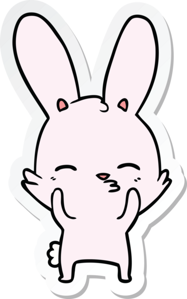 Bir insan tarafından çizilmiş meraklı, el sallayan tavşan çizgi filminin çıkartması.