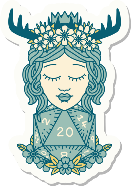 Bir insan tarafından çizilmiş 20 zarlı insan Druid çıkartması.