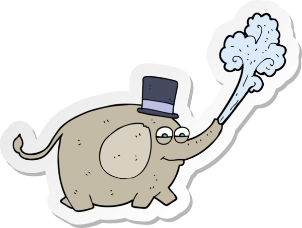 Bir insan tarafından çizilmiş su fışkırtan bir filin çıkartması.