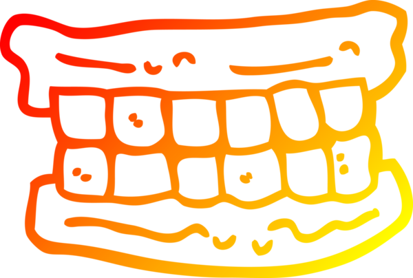 Bir insan tarafından çizilen takma dişlerin sıcak çizgi çizimi