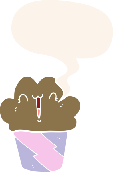 Bir insan tarafından çizilmiş, yüzü konuşma baloncuğu olan çizgi film keki.