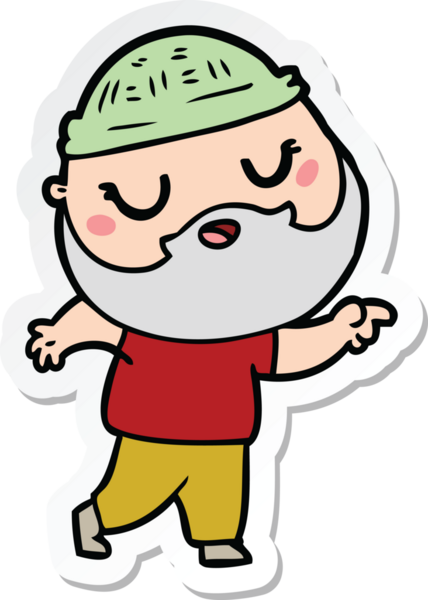 Bir insan tarafından çizilmiş sakallı bir karikatür adamın çıkartması.