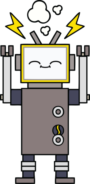 Bir insan tarafından çizilmiş sevimli bir robot karikatürü.