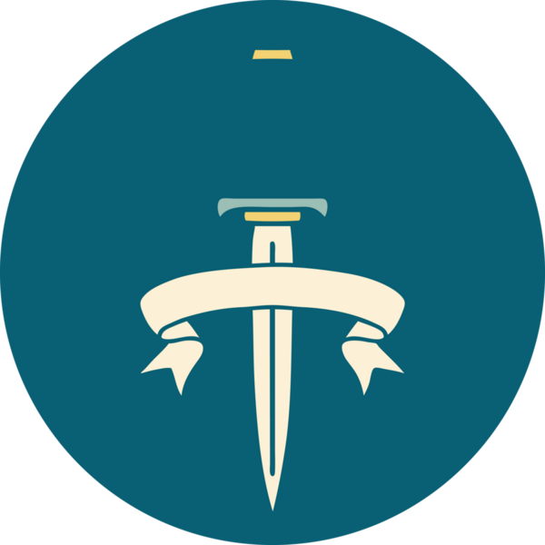 bir insan tarafından çizilmiş bir hançer sancağıyla dövme tarzı simgesi