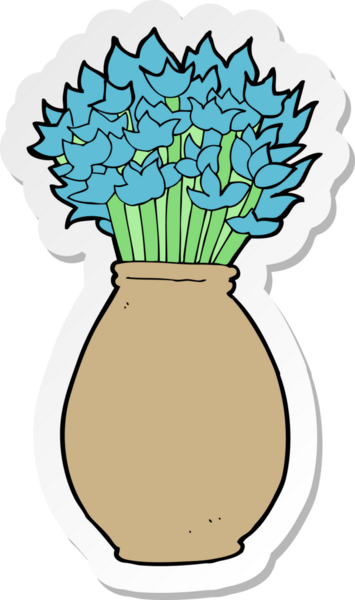 Bir insan tarafından çizilmiş çiçek vazosunun etiketi.