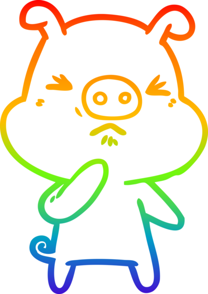 Bir insan tarafından çizilmiş kızgın bir domuzun gökkuşağı gradyan çizimi