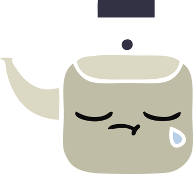 Bir insan tarafından çizilmiş bir çaydanlığın düz renkli retro karikatürü