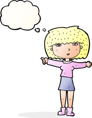 Bir insan tarafından çizilmiş düşünce kabarcığını gösteren çizgi film kızı.