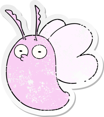 Bir insan tarafından çizilmiş komik bir kelebeğin sıkıntılı çıkartması.