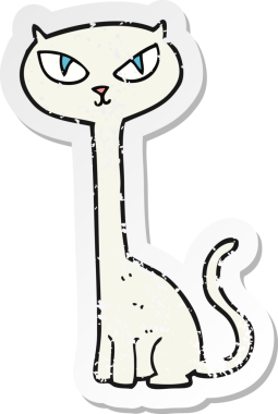 Bir insan tarafından çizilmiş bir karikatür kedinin gerilmiş çıkartması.