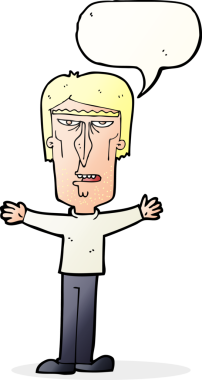 Bir insan tarafından çizilmiş konuşma balonlu kızgın adam çizgi filmi.