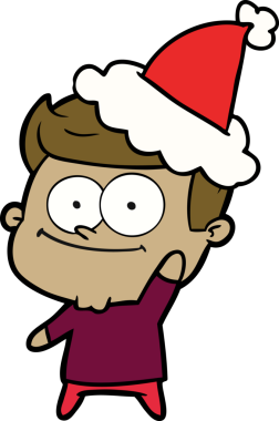 Bir insan tarafından çizilmiş Noel Baba şapkası giyen mutlu bir adamın el çizimi.