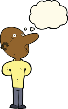 Bir insan tarafından çizilmiş düşünce balonlu kel bir adam.