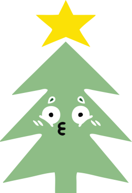 Bir insan tarafından çizilmiş bir noel ağacının düz renkli retro karikatürü