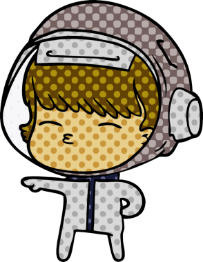 Bir insan tarafından çizilmiş meraklı astronot çizgi filmi.