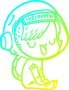 Bir insan tarafından çizilmiş soğuk gradyan çizgili astronot kadın çizimi.