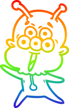 gökkuşağı gradyanı çizimi bir insan tarafından çizilmiş mutlu bir uzaylı çizgi filmi.