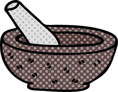 Bir insan tarafından çizilmiş çizgi roman stili, çizgi film tokmağı ve havan topu.