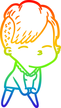 gökkuşağı gradyan çizimi bir çizgi film kızı bir insan tarafından çizilmiş.