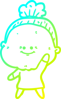 Bir insan tarafından çizilmiş, mutlu, yaşlı bir kadının çizimi.