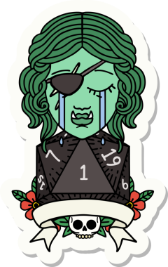 Ağlayan bir Ork haydut karakterinin çıkartması. Bir insan tarafından çizilmiş doğal bir rulo.