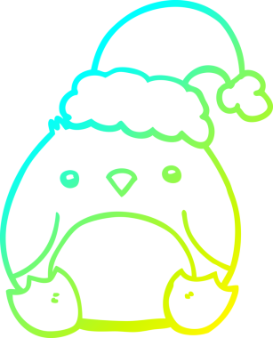 Bir insan tarafından çizilmiş noel şapkası giyen sevimli bir penguen çizimi.