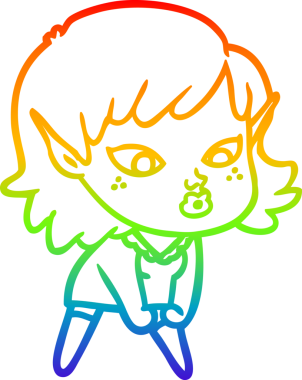 Gökkuşağı gradyan çizgisi bir insan tarafından çizilmiş güzel bir elf kızı çizimi