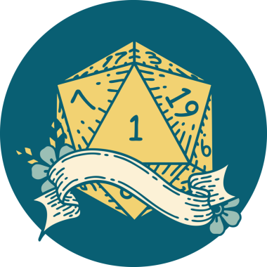 Retro Dövme Biçimi Doğal Bir d20 zar bir insan tarafından çizildi