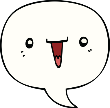 Bir insan tarafından çizilmiş konuşma baloncuklu şirin çizgi film yüzü.