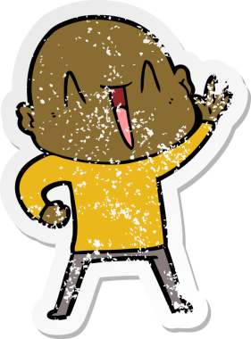 Bir insan tarafından çizilmiş mutlu, kel bir adamın sıkıntılı çıkartması.