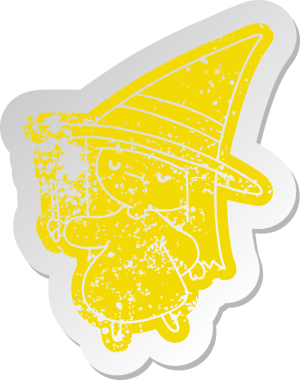 Bir insan tarafından çizilmiş sevimli bir kawai cadısının sıkıntılı eski çizgi film çıkartması.